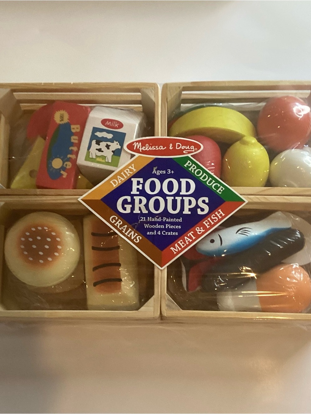 New Sealed Melissa & Doug Four Groups Hand- Painted 21 Wooden Pieces W/ Crates